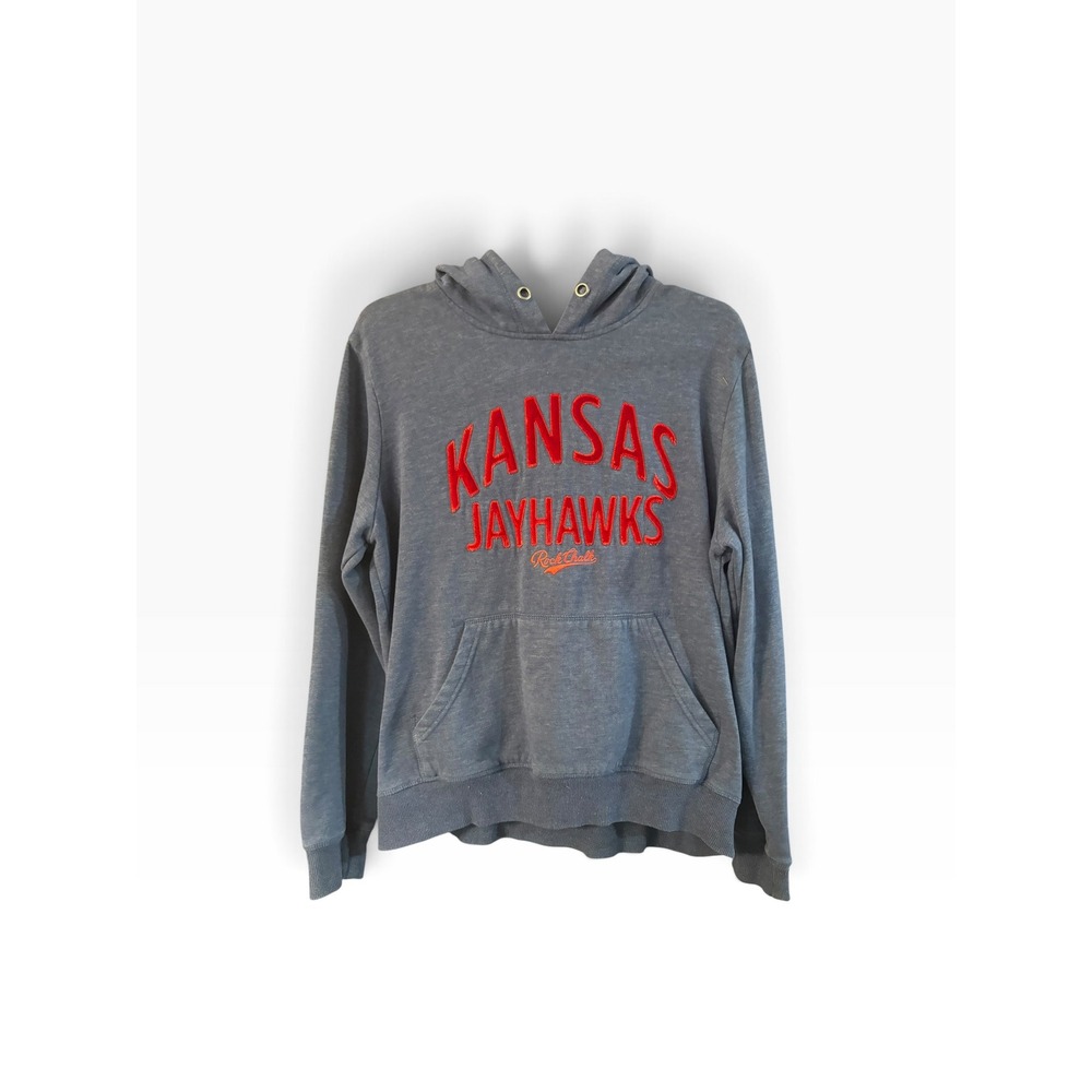 Camp David Kansas Jayhawks Hoodie Blue Heather Red Embroidered Rock Chalk Mens L